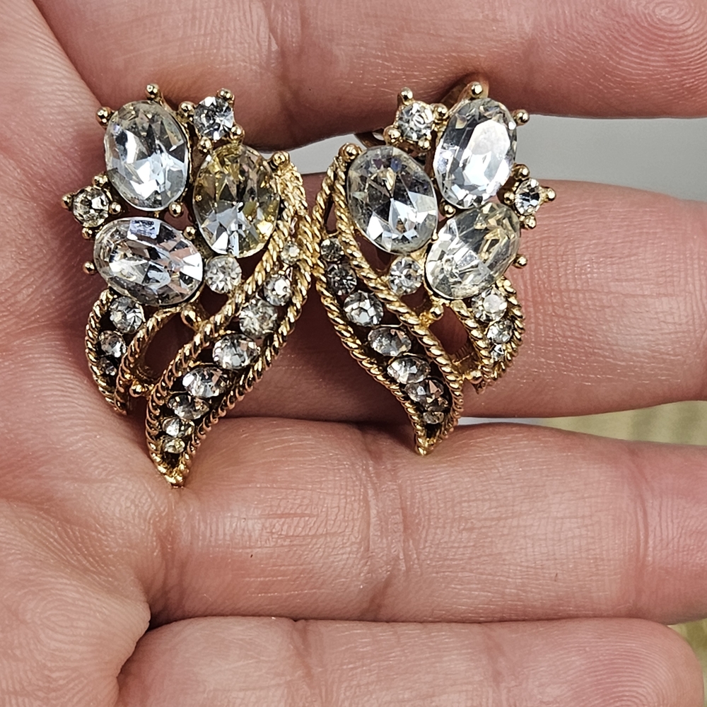 Trifari Gold and Silver Crystal Earrings